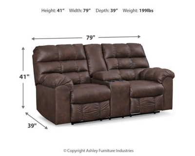 Derwin Reclining Loveseat with Console, Nut, large