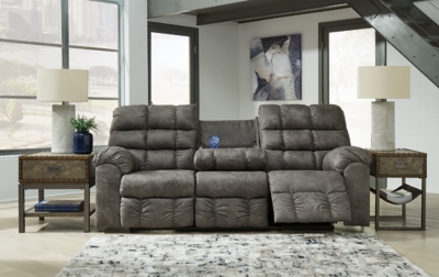 Derwin Manual Reclining Sofa with Drop Down Table, Concrete