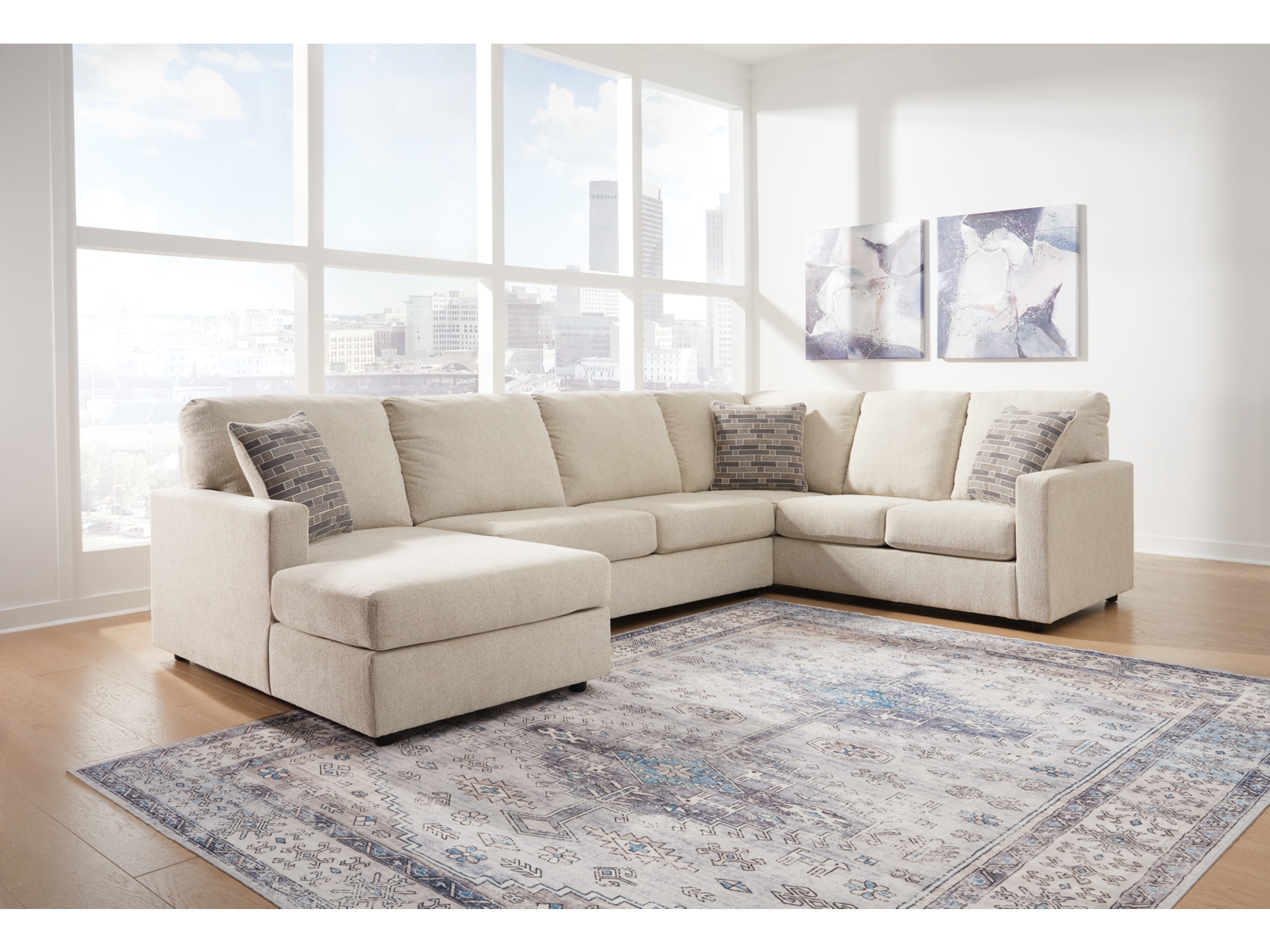 Image 1 of Edenfield 3-Piece Sectional with Chaise Linen 