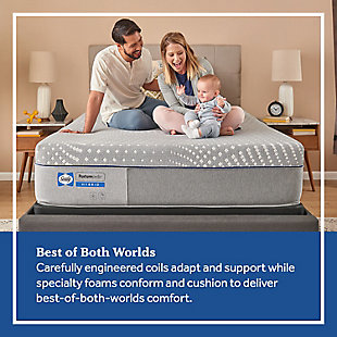 As cool as the other side of the pillow, the Sealy Canterbury Court hybrid soft twin mattress is the most premium hybrid in the Posturepedic® Collection. It features upgraded cooling with a cool-to-the-touch cover, high-density motion-reducing coils, breathable memory foam, and gel foam. The reinforced mattress edge increases durability, while the antibacterial cover keeps the mattress protected. Available in a tight top soft.13" profile | Surface-Guard™ and SealyChill™ | Foam layers: 1.5" ComfortSense Premium memory foam, 2.5" SealySupport gel foam firm | Base: 1" SealySupport™ Gel Foam | Response Pro™ encased coil | 903 coil count | Duraflex™ edge