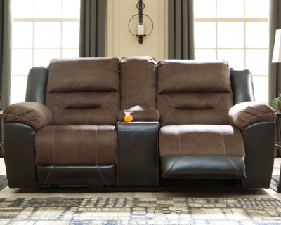 Earhart Reclining Loveseat with Console, Chestnut, rollover