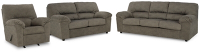 Norlou Sofa, Loveseat and Recliner, Flannel