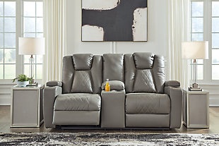 Mancin Reclining Loveseat with Console, Gray, rollover