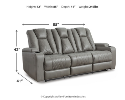 Mancin Reclining Sofa with Drop Down Table, Gray, large