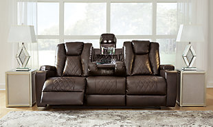 Mancin Reclining Sofa with Drop Down Table, Chocolate, rollover