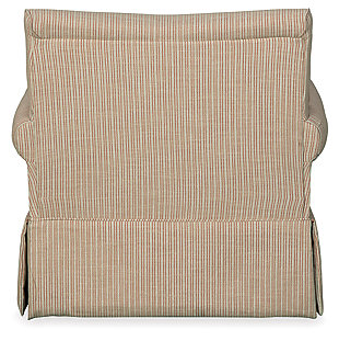 Charming with straight skirt styling and a fresh laundry stripe upholstery for a sweet, sophisticated sensibility, the Almanza swivel glider accent chair puts the accent on cozy comfort and homey charm. Whether your inspiration is American classic, shabby chic or cozy farmhouse, this high-design swivel chair with gentle rocking motion is quite the smooth operator, be it in the nursery, family room or bedroom.Corner-blocked frame | Attached back and loose seat cushions | High-resiliency foam cushions wrapped in thick poly fiber | Gentle rocking motion | Smooth 360-degree swivel | Polyester/acrylic/linen/cotton/rayon upholstery