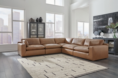 Emilia 5-Piece Leather Modular Sectional, Caramel