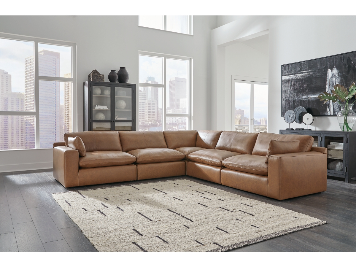 Brown leather deals modular couch