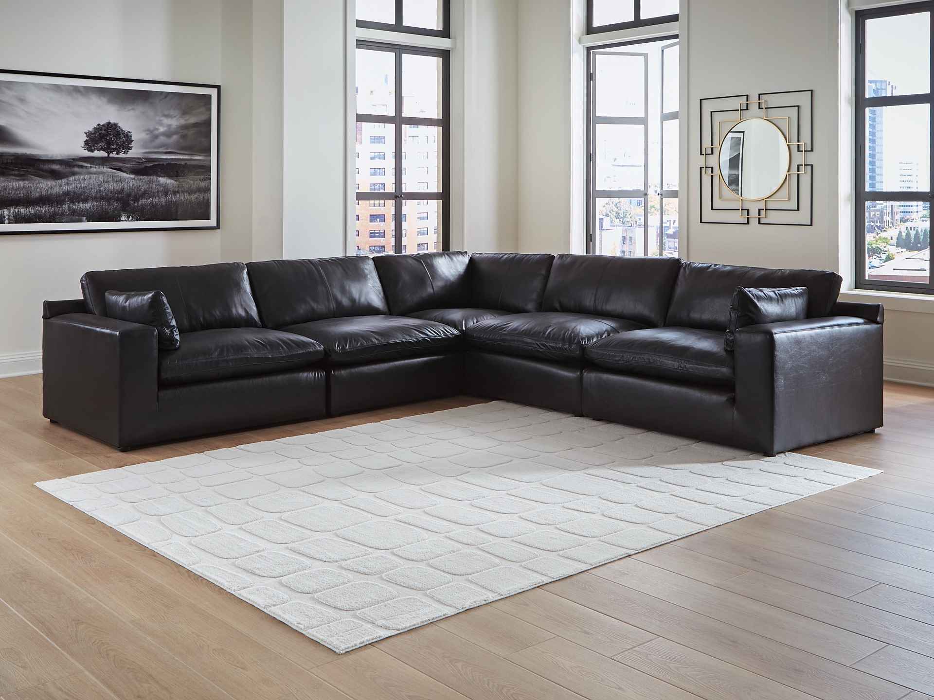 Image 2 of Emilia 5-Piece Leather Modular Sectional Black 