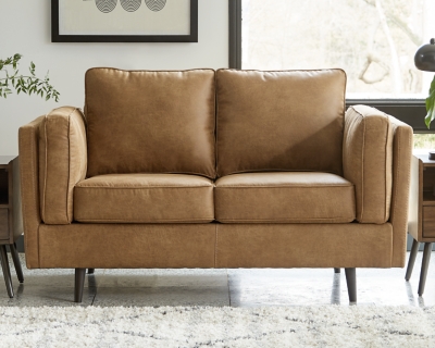 Ashley furniture deals brown leather loveseat