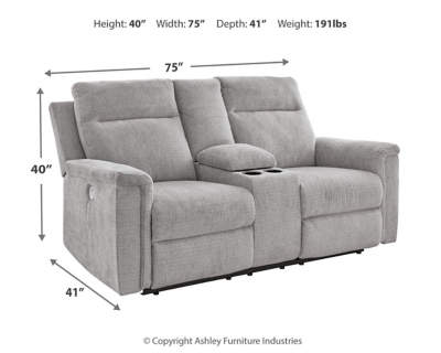Barnsana Power Reclining Loveseat with Console, Ash, large