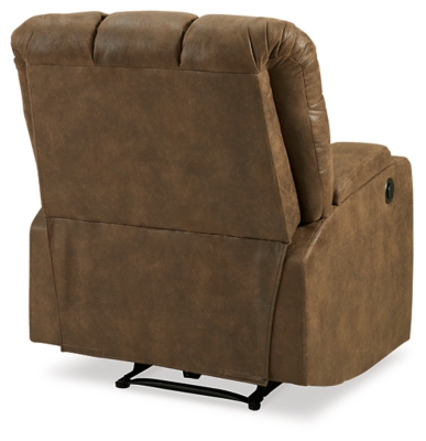 Whether it's Friday movie nights or Sunday afternoon football that moves you, the Kennebec biscuit back power recliner makes it all that much more enticing from the comfort of your abode. Plushly padded in all the right places, rich brown upholstery is pure delight.Brown upholstery | Hidden storage armrest with cup holder | Power reclining mechanism | Power cord included | Estimated Assembly Time: 15 Minutes