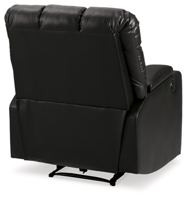 Whether it's Friday movie nights or Sunday afternoon football that moves you, the Kennebec biscuit back power recliner makes it all that much more enticing from the comfort of your abode. Plushly padded in all the right places, striking black upholstery is pure delight.Power recliner | Black upholstery | Power reclining mechanism | Hidden storage armrest with cup holder | Estimated Assembly Time: 15 Minutes