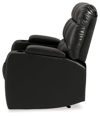 Whether it's Friday movie nights or Sunday afternoon football that moves you, the Kennebec biscuit back power recliner makes it all that much more enticing from the comfort of your abode. Plushly padded in all the right places, striking black upholstery is pure delight.Power recliner | Black upholstery | Power reclining mechanism | Hidden storage armrest with cup holder | Estimated Assembly Time: 15 Minutes