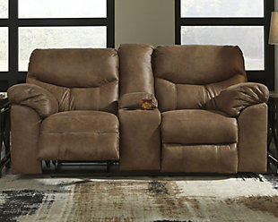 Boxberg Reclining Loveseat with Console, Bark, rollover
