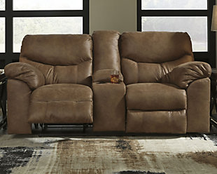 Boxberg Power Reclining Loveseat with Console, Bark, rollover
