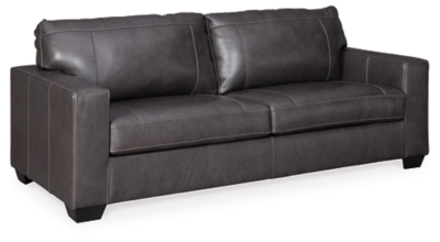 When it comes to style, less is more with the Morelos sofa sleeper. Taking minimalism to the max, it wows with a crisp, clean profile, sleek track arms and a simplified 2-over-2 cushion design. Dressed to impress those who demand the best, this ultra-contemporary sofa sleeper sports real leather throughout the seating area for incomparable comfort. Pull-out queen memory foam mattress makes it easy to accommodate overnight guests.Corner-blocked frame | Attached back and loose seat cushions | High-resiliency foam cushions wrapped in thick poly fiber | Leather interior upholstery; polyester/vinyl exterior upholstery | Exposed feet with faux wood finish | Included bi-fold full memory foam mattress sits atop a supportive steel frame | Memory foam provides better airflow for a cooler night’s sleep | Memory foam encased in damask ticking