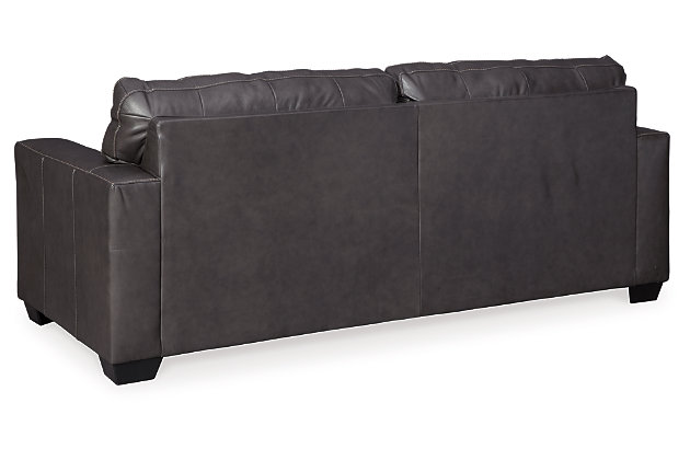 When it comes to style, less is more with the Morelos sofa. Taking minimalism to the max, it wows with a crisp, clean profile, sleek track arms and a simplified 2-over-2 cushion design. Dressed to impress those who demand the best, this ultra-contemporary sofa sports real leather throughout the seating area for incomparable comfort.Corner-blocked frame | Attached back and loose seat cushions | High-resiliency foam cushions wrapped in thick poly fiber | Leather interior upholstery; polyester/vinyl exterior upholstery | Exposed feet with faux wood finish | Platform foundation system resists sagging 3x better than spring system after 20,000 testing cycles by providing more even support | Smooth platform foundation maintains tight, wrinkle-free look without dips or sags that can occur over time with sinuous spring foundations
