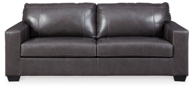 When it comes to style, less is more with the Morelos sofa sleeper. Taking minimalism to the max, it wows with a crisp, clean profile, sleek track arms and a simplified 2-over-2 cushion design. Dressed to impress those who demand the best, this ultra-contemporary sofa sleeper sports real leather throughout the seating area for incomparable comfort. Pull-out queen memory foam mattress makes it easy to accommodate overnight guests.Corner-blocked frame | Attached back and loose seat cushions | High-resiliency foam cushions wrapped in thick poly fiber | Leather interior upholstery; polyester/vinyl exterior upholstery | Exposed feet with faux wood finish | Included bi-fold full memory foam mattress sits atop a supportive steel frame | Memory foam provides better airflow for a cooler night’s sleep | Memory foam encased in damask ticking