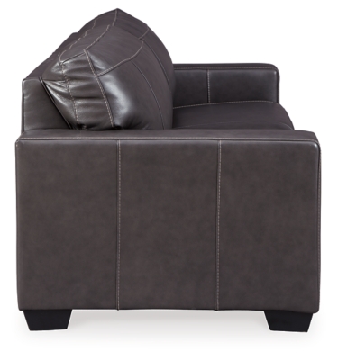 When it comes to style, less is more with the Morelos sofa sleeper. Taking minimalism to the max, it wows with a crisp, clean profile, sleek track arms and a simplified 2-over-2 cushion design. Dressed to impress those who demand the best, this ultra-contemporary sofa sleeper sports real leather throughout the seating area for incomparable comfort. Pull-out queen memory foam mattress makes it easy to accommodate overnight guests.Corner-blocked frame | Attached back and loose seat cushions | High-resiliency foam cushions wrapped in thick poly fiber | Leather interior upholstery; polyester/vinyl exterior upholstery | Exposed feet with faux wood finish | Included bi-fold full memory foam mattress sits atop a supportive steel frame | Memory foam provides better airflow for a cooler night’s sleep | Memory foam encased in damask ticking