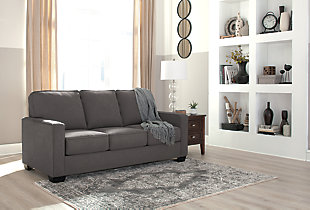 What a fresh awakening in minimalist design. Striking a highly linear pose with track arms and crisp box cushions, the Zeb full sofa sleeper is beautiful proof that less is more. Wrapped in a richly neutral microfiber upholstery, Zeb includes an upgraded memory foam mattress to make your overnight guests that much more comfortable.Corner-blocked frame | Attached back and loose seat cushions | High-resiliency foam cushions wrapped in thick poly fiber | Polyester/nylon upholstery | Exposed feet with faux wood finish | Included bi-fold full memory foam mattress sits atop a supportive steel frame | Memory foam provides better airflow for a cooler night’s sleep | Memory foam encased in damask ticking | Excluded from promotional discounts and coupons