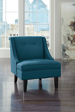 Clarinda is one part classic slipper chair, one part traditional wingback chair and 100 percent modern. Tapered legs, clean lines and subtle tufting add fashionable flair, while the deep seat and winged back offer cozy comfort.Corner-blocked frame | Attached back and seat cushions | High-resiliency foam cushions wrapped in thick poly fiber | Polyester upholstery | Exposed feet with faux wood finish | Excluded from promotional discounts and coupons | Estimated Assembly Time: 30 Minutes