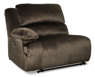 Large-scale comfort is yours with the Clonmel reclining power sectional. With supremely padded back, seat and arm cushions, it's the hero for ultimate relaxation. Microfiber upholstery is welcoming, soft and luxuriously covers the extra-wide seats. Recline back and kick up your feet to bolster your comfort level even more.Includes 3 pieces: armless chair, left-arm right-arm facing zero wall power recliner and right-arm facing press back sectional chaise | "Left-arm" and "right-arm" describe the position of the arm when you face the piece | Recliner with one-touch power control with adjustable positions; chaise with press-back/self-reclining motion | Corner-blocked frame with metal reinforced seat | Attached seats | High-resiliency foam cushions wrapped in thick poly fiber | Polyester upholstery | Power cord included; UL Listed | Estimated Assembly Time: 10 Minutes