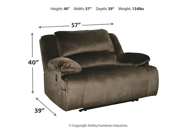 Large-scale comfort is yours with the Clonmel zero wall wide seat power recliner. With supremely padded back, seat and arm cushions, it's the hero for ultimate relaxation. Microfiber upholstery is welcoming, soft and luxuriously covers the extra-wide seat. Recline back and kick up your feet to bolster your comfort level even more.Polyester microfiber upholstery | Corner-blocked frame with metal reinforced seat | Attached back and seat cushion | One-touch power controls with adjustable positions | High-resiliency foam cushions wrapped in thick poly fiber | Pillow top armrests | Power cord included; UL Listed | Estimated Assembly Time: 15 Minutes