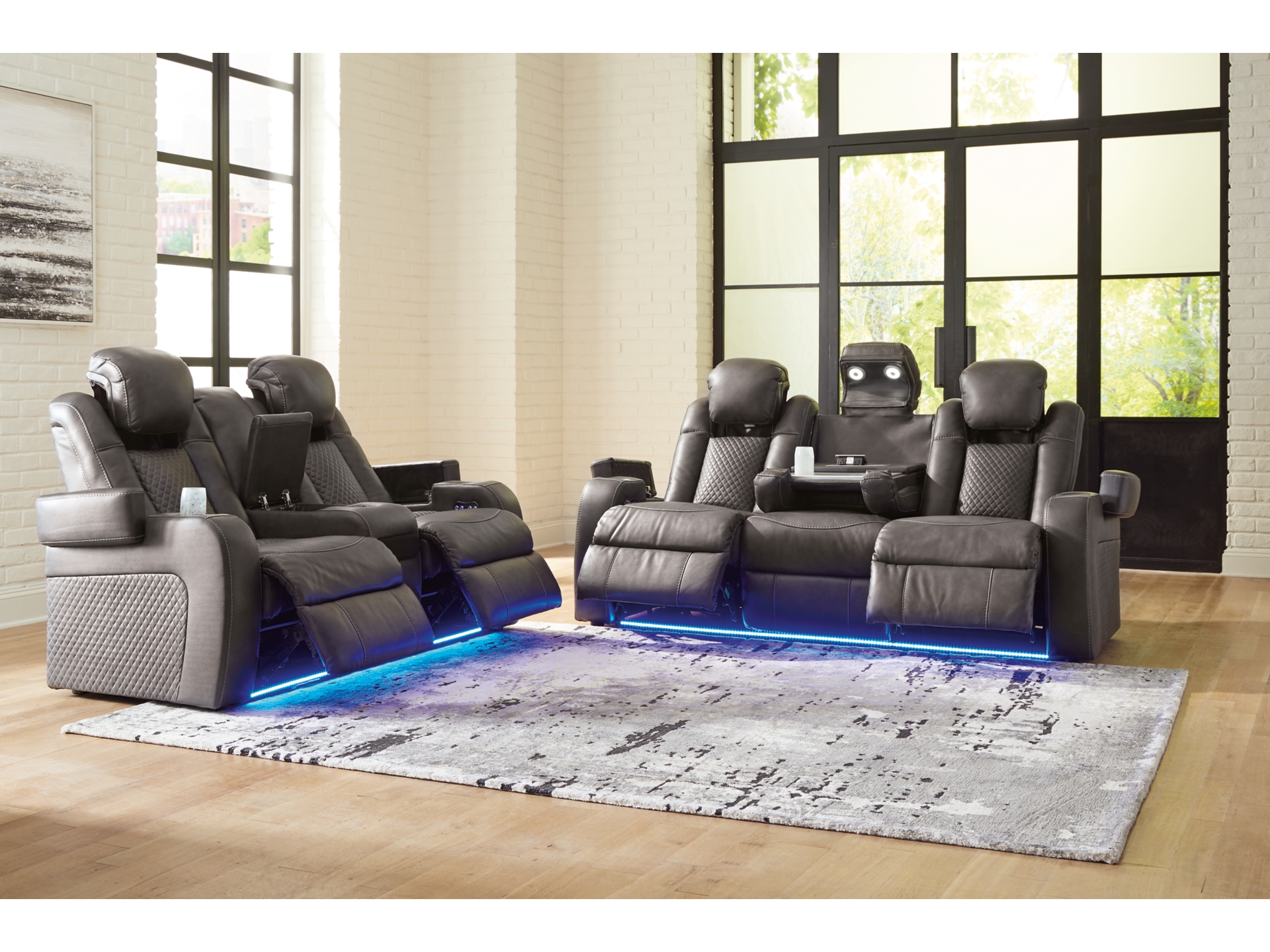 Image 0 of Fyne-Dyme Dual Power Reclining Sofa Shadow 