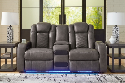 Fyne-Dyme Power Reclining Loveseat with Console, Shadow, rollover