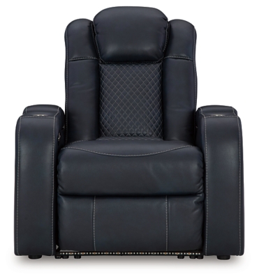 Black power recliner front view with quilted back panel