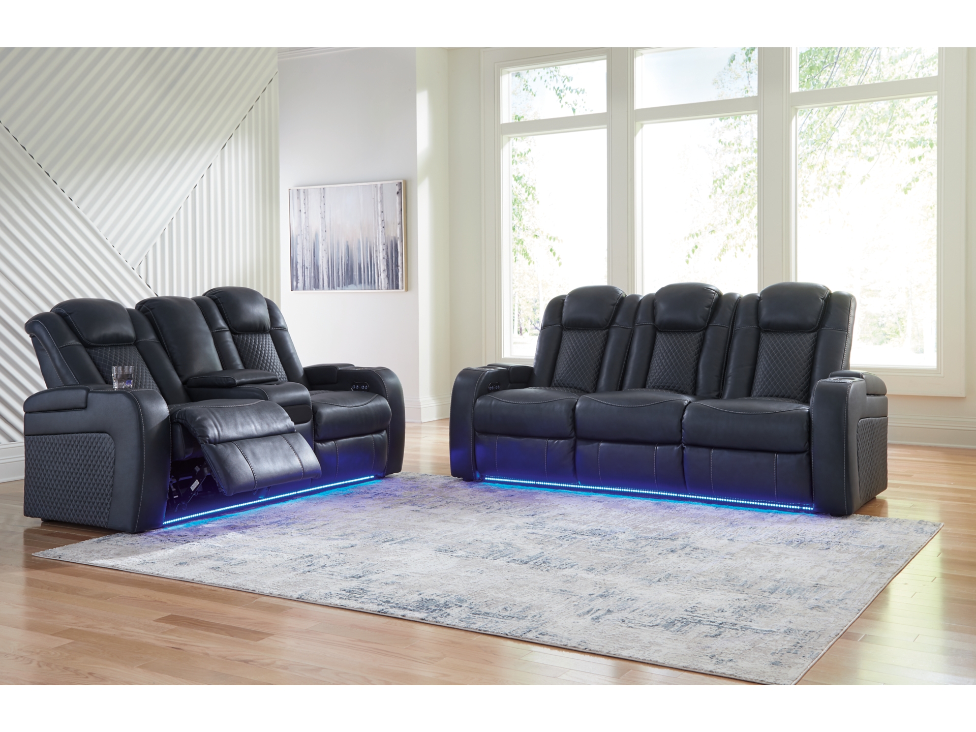 Image 0 of Fyne-Dyme Dual Power Reclining Sofa   Sapphire 