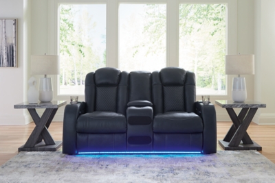 Fyne-Dyme Dual Power Reclining Loveseat with Console, Sapphire