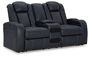 Fyne-Dyme Power Reclining Loveseat with Console, Sapphire, large