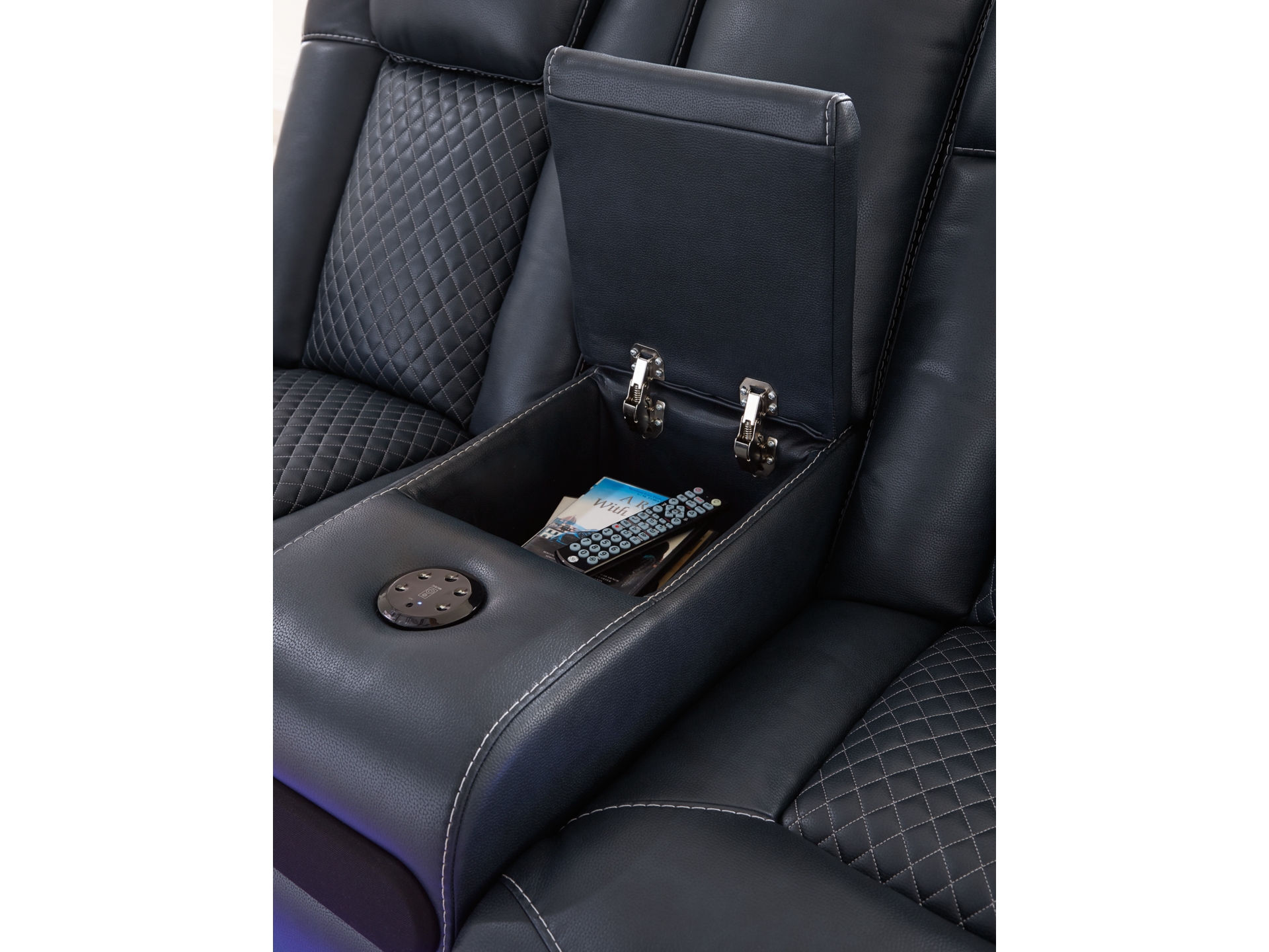 Image 4 of Fyne-Dyme Dual Power Reclining Sofa   Sapphire 