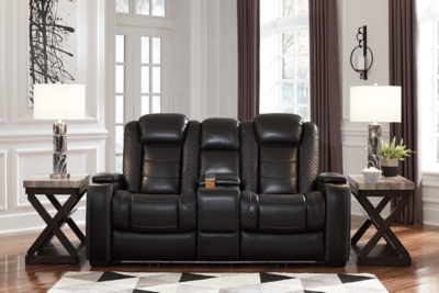 Party Time Dual Power Reclining Loveseat with Console, Midnight