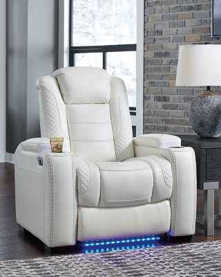 Party Time Power Recliner, White, rollover