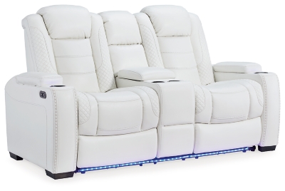 Party Time Power Reclining Loveseat with Console, White, large