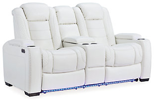 Party Time Power Reclining Loveseat with Console, White, large