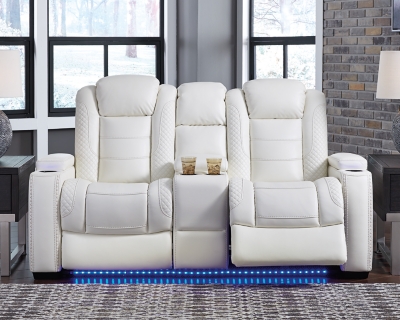 Party Time Power Reclining Loveseat with Console, White, large