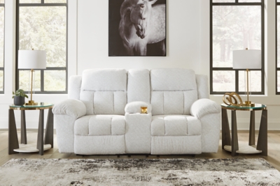 Frohn Reclining Loveseat with Console, Snow, rollover