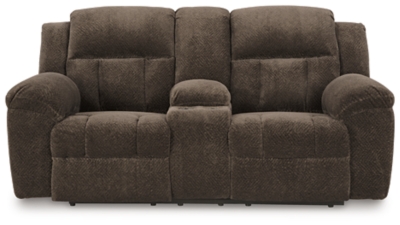 Frohn Reclining Loveseat with Console, Chocolate, large