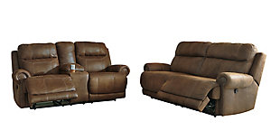 Austere Sofa and Loveseat, Brown, large