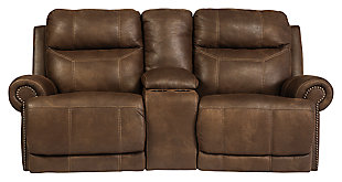 Austere Reclining Loveseat with Console, Brown, large