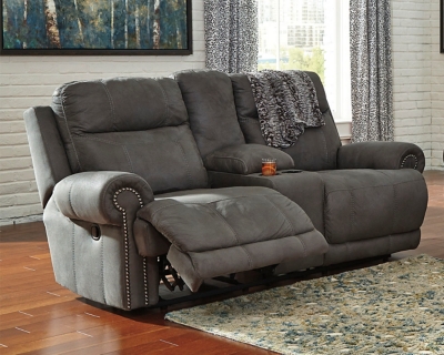 Austere Manual Reclining Loveseat with Console, Gray