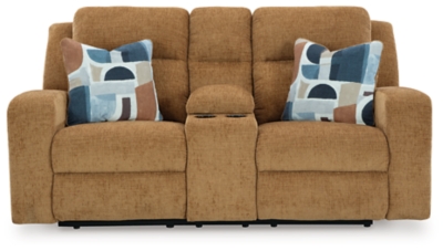 Kanlow Reclining Loveseat with Console, Honey, large