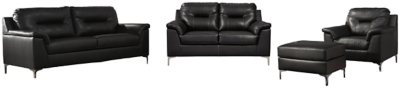 Tensas Sofa, Loveseat, Chair and Ottoman, Black, large