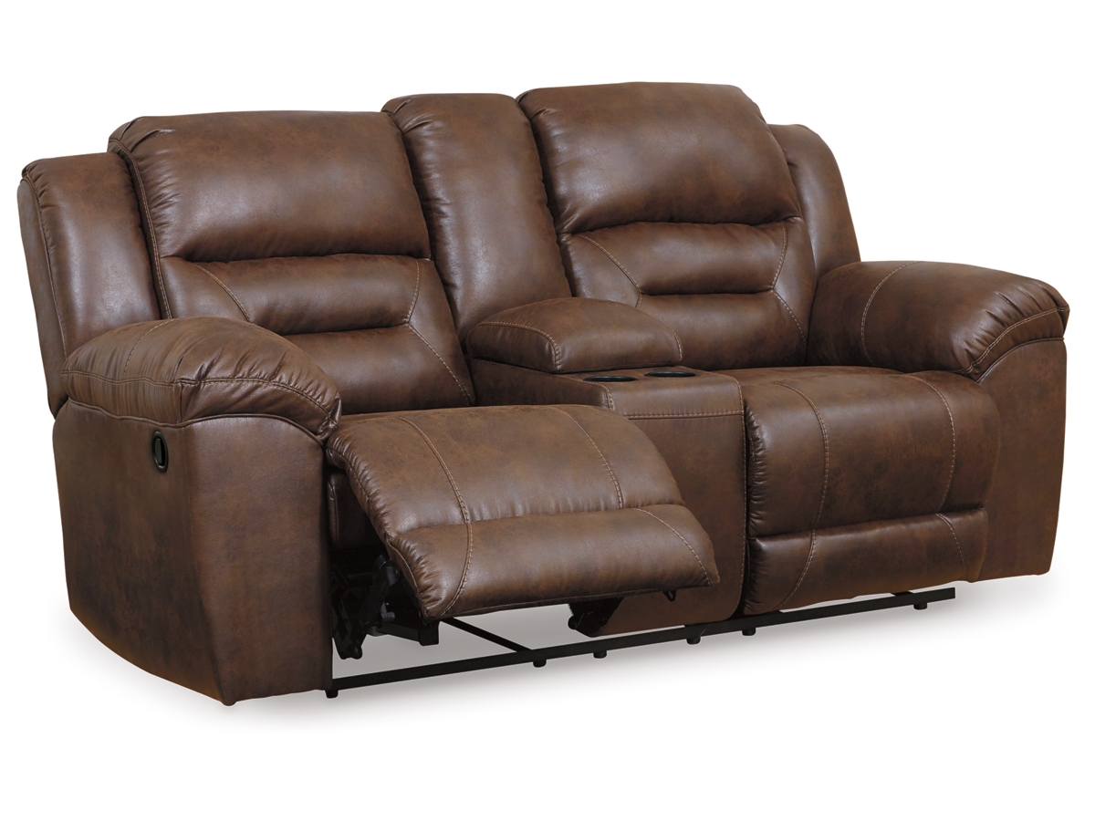 Stonehill chocolate brown reclining deals console loveseat