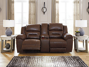 Stoneland Power Reclining Loveseat with Console, Chocolate, rollover