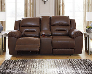 Stoneland Reclining Loveseat with Console, Chocolate, rollover